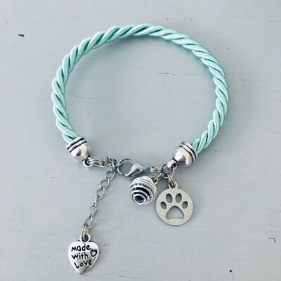 Bracelet turquoise avec patte de chien, bijoux, bracelets, bracelet femme, bracelet turquoise, bracelet chien, bijou chien, cadeau de noel (SKU: PR-045)