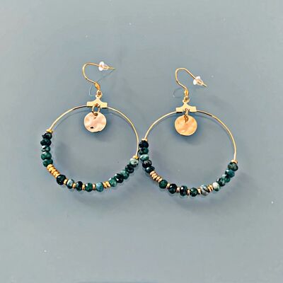 Bohemian pendant and pearl earrings, women's jewelry, golden hoops, golden jewelry, gift jewelry, women's gift, bohemian jewelry (SKU: PR-048)