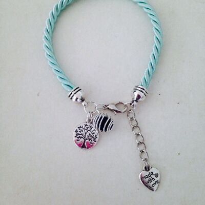 Bracelet à parfumer en soie tissée turquoise avec arbre de vie, bijou, bijoux, bracelet, bracelets femme, bijou arbre de vie, porte bonheur (SKU: PR-047)