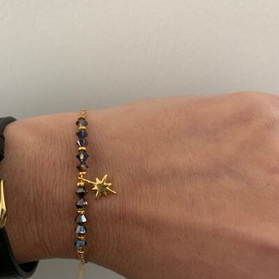 Pulsera de cadena de estrellas con piedras naturales mágicas de Swarovski, cuentas de oro Heishi, pulsera dorada, pulsera de piedra, joyería de regalo (SKU: PR-051)