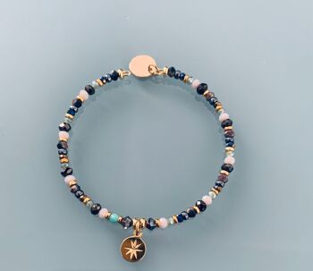 Bracelet Perles et rose des vents, bracelet femme gourmette pierres naturelles magiques et perles Heishi plaqué or 24 k, bracelet doré (SKU: PR-052) 2