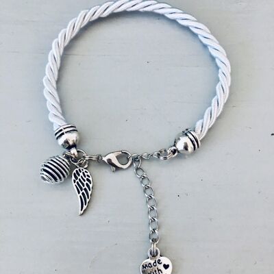 Gray women's bracelet with angel wing pendant and pearl to perfume, Christmas gift, lucky bracelet, angel wing jewel, gift idea (SKU: PR-054)
