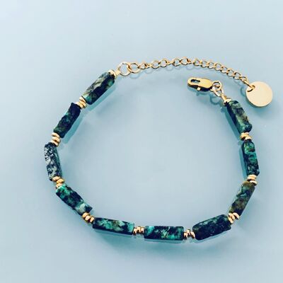 Bracelet Turquoise Africaine, bracelet femme gourmette pierres naturelles magiques et perles Heishi plaqué or 24 k, bracelet doré (SKU: PR-055)