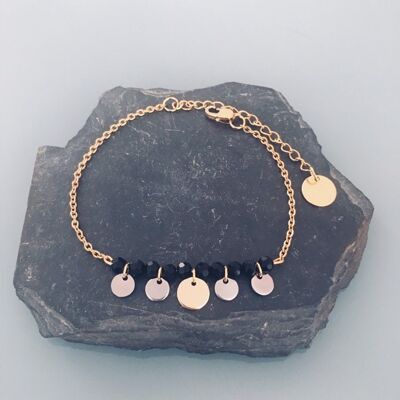 Bracelet femme gourmette acier inoxydable et perles, bracelet doré,  , bracelet perles, bijoux cadeaux, bijou femme or cadeau de noel (SKU: PR-060)