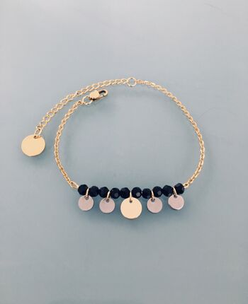 Bracelet femme gourmette acier inoxydable et perles, bracelet doré,  , bracelet perles, bijoux cadeaux, bijou femme or cadeau de noel (SKU: PR-060) 2
