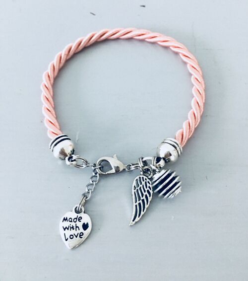 Bracelet rose avec pendentif aile d'ange, bracelet, bracelets, bijoux, bracelet porte bonheur, bijou aile d'ange, femme (SKU: PR-063)