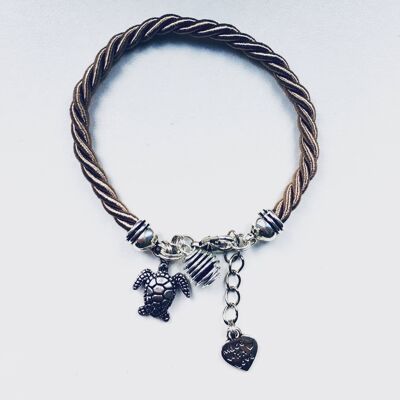 Bracelet à parfumer en soie tissée marron avec pendentif tortue, bijoux, bracelet, femme, bijoux cadeaux, bracelet tortue (SKU: PR-065)