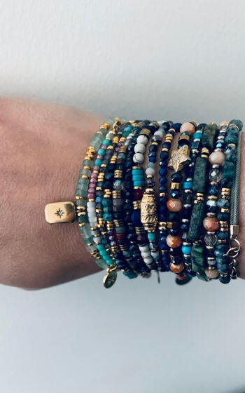 Bracelet Perles Labradorites, bracelet femme gourmette pierres naturelles magiques et perles Heishi plaqué or 24 k, bracelet doré (SKU: PR-070) 5