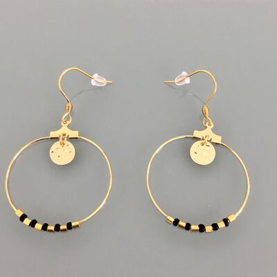 Golden creole earrings and black pearls, women's jewelry, golden creoles, golden jewelry, Christmas gift, women's gift, women's jewelry (SKU: PR-072)