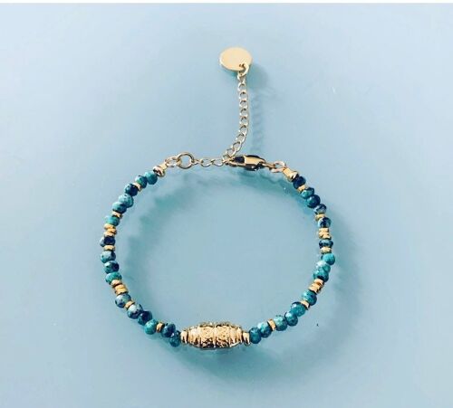 Bracelet Amulette et perles, bracelet femme gourmette talisman magique et perles Heishi plaqué or 24 k, bracelet doré (SKU: PR-083)