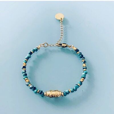 Bracciale amuleto e perle, bracciale donna barbazzale talismano magico e perline Heishi placcato oro 24k, bracciale dorato (SKU: PR-083)