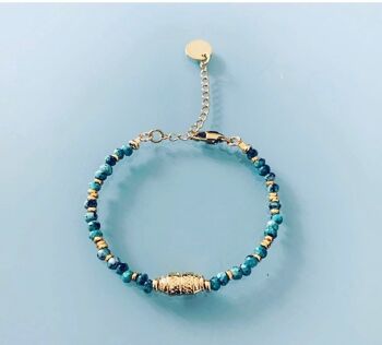 Bracelet Amulette et perles, bracelet femme gourmette talisman magique et perles Heishi plaqué or 24 k, bracelet doré (SKU: PR-083) 1