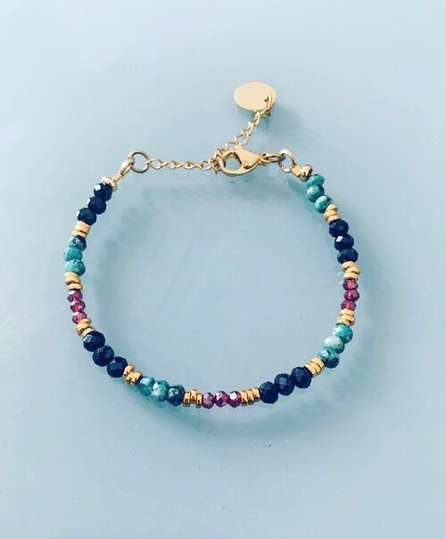 Bracelet Perles Multicolores, bracelet femme gourmette pierres naturelles magiques et perles Heishi plaqué or 24 k, bracelet doré (SKU: PR-085)