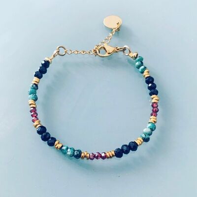 Bracciale perle multicolori, bracciale da donna bracciale pietre naturali magiche e perle Heishi placcato oro 24 k, bracciale dorato (SKU: PR-085)