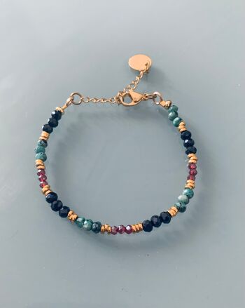 bracelet femme perles heishi en fimo marron, rose et vert kaki ou