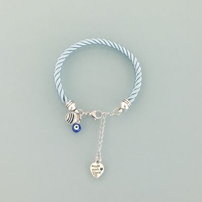 Bracelet bleu avec pendentif œil grec, bijoux, bracelet, porte bonheur, bijou, bracelets, bijou œil grec, cadeau de noel, bracelet femme (SKU: PR-088)