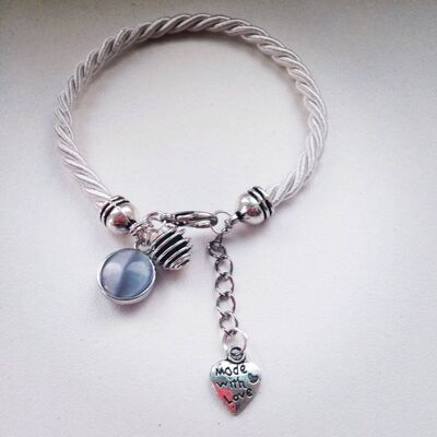 Bracelet femme blanc avec pampille violette et perle à parfumer, bijou pour femme, bracelet, bijou, bracelet blanc, idée cadeau (SKU: PR-098)