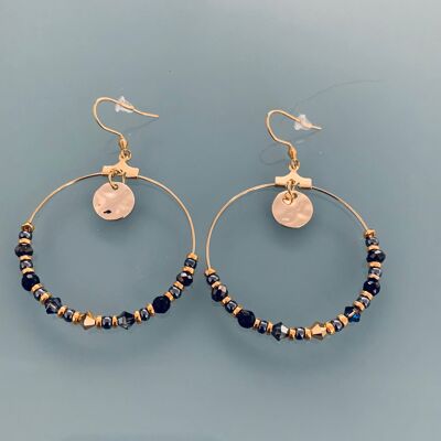 Golden bohemian hoops with Swarovski stones and gold-plated beads (SKU: PR-102)