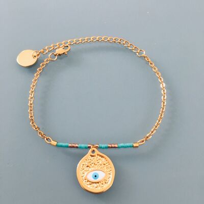 Greek eye bracelet, 24k gold plated Greek bracelet, gold bracelet, Christmas gift, gold bracelet, gift jewelry, gold woman jewelry (SKU: PR-112)