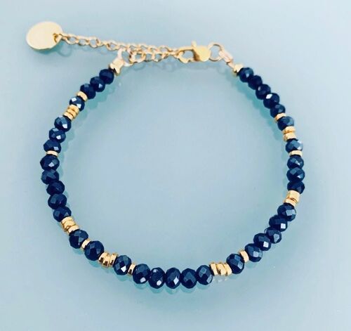 Bracelet Perles Bleu nuit, bracelet femme gourmette pierres naturelles magiques et perles Heishi plaqué or 24 k, bracelet doré (SKU: PR-115)