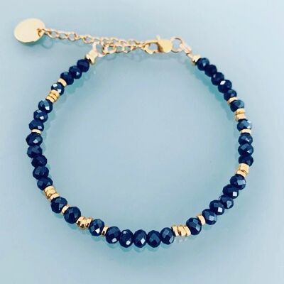 Bracelet Perles Bleu nuit, bracelet femme gourmette pierres naturelles magiques et perles Heishi plaqué or 24 k, bracelet doré (SKU: PR-115)