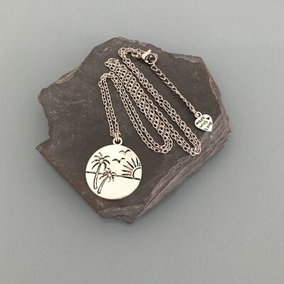 Women's palm tree necklace in stainless steel, palm tree necklace, palm tree jewelry, necklace, women's jewelry, women's gift idea, gift jewelry (SKU: PR-119)