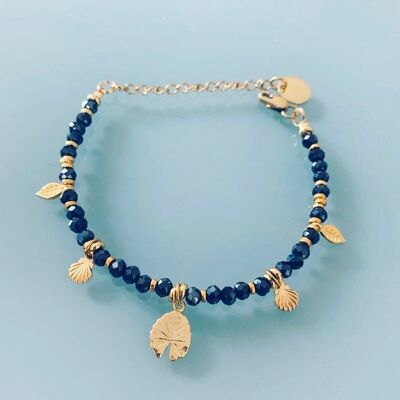 Pulsera gourmet de mujer con abalorios y dijes chapados en oro, pulsera de oro, pulsera de dijes, joyas de regalo, joyas de mujer de oro (SKU: PR-126)