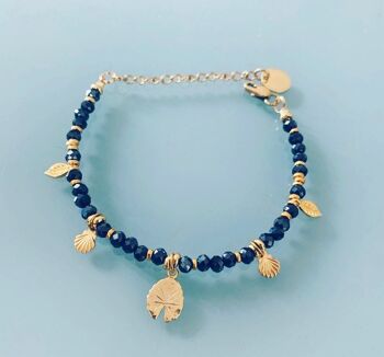 Bracelet femme gourmette perles et breloques plaqué or, bracelet doré, bracelet à breloques, bijoux cadeaux, bijou femme or (SKU: PR-126) 1