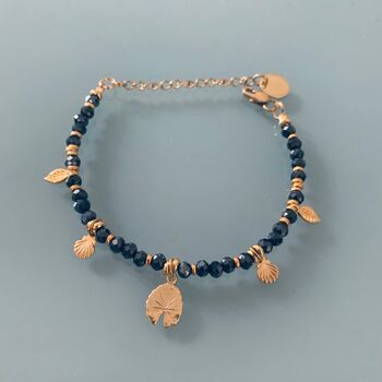 Bracelet femme gourmette perles et breloques plaqué or, bracelet doré, bracelet à breloques, bijoux cadeaux, bijou femme or (SKU: PR-126) 3