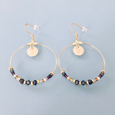 Bohemian pendant and pearl earrings, women's jewelry, golden hoops, golden jewelry, gift jewelry, women's gift, bohemian jewelry (SKU: PR-129)