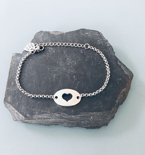 Bracelet gourmette coeur en argent, bracelet femme, cadeau de noel, bijoux cadeaux, bijou coeur, bracelet argent, bracelet coeur, bijou (SKU: PR-136)