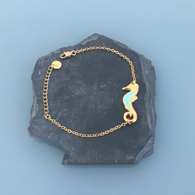 Damen Gold Edelstahl Seepferdchen Armband, Damen Armband, Geschenkidee, Geschenkschmuck, Seepferdchen Schmuck, Goldarmband (SKU: PR-150)