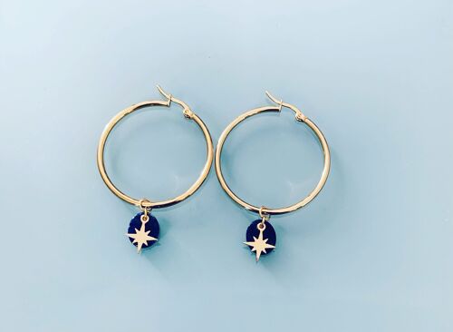 Créoles étoile du Nord, Boucles d'oreilles créoles étoile du Nord dorée, bijou pour femme, créoles dorées, bijou doré, bijoux (SKU: PR-155)