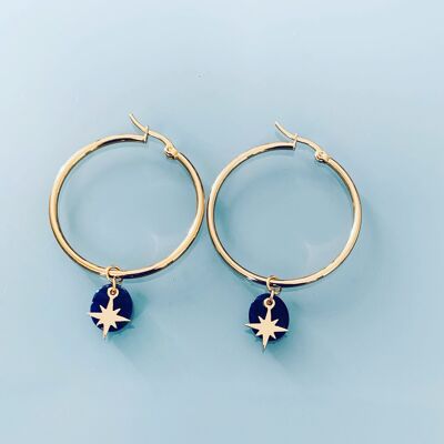 Cerchi della stella del nord, orecchini del cerchio della stella del nord d'oro, gioielli da donna, cerchi d'oro, gioielli d'oro, gioielli (SKU: PR-155)