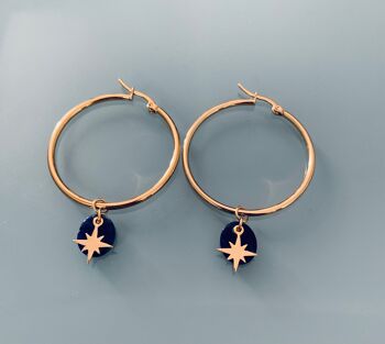 Créoles étoile du Nord, Boucles d'oreilles créoles étoile du Nord dorée, bijou pour femme, créoles dorées, bijou doré, bijoux (SKU: PR-155) 2
