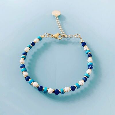 Lapis-lazuli pearls bracelet, turquoises, howlites, women's natural stone curb bracelet and 24 k gold Heishi pearls, golden bracelet (SKU: PR-157)