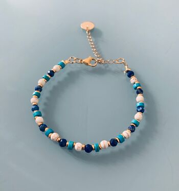 Bracelet Perles Lapis-lazuli, turquoises, howlites, bracelet femme gourmette pierres naturelles et perles Heishi or 24 k, bracelet doré (SKU: PR-157) 2