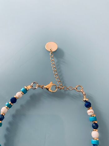 Bracelet Perles Lapis-lazuli, turquoises, howlites, bracelet femme gourmette pierres naturelles et perles Heishi or 24 k, bracelet doré (SKU: PR-157) 3