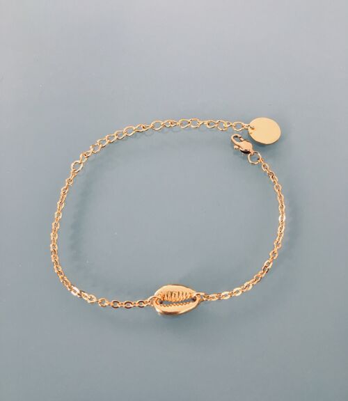 Bracelet femme gourmette coquillage plaqué or 24 k, bracelet doré, bracelet coquillage, bijoux cadeaux, bijou femme or cadeau de noel (SKU: PR-161)