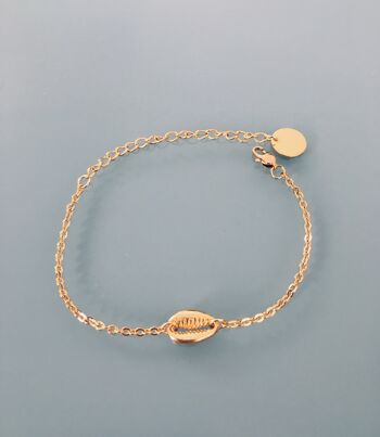 Bracelet femme gourmette coquillage plaqué or 24 k, bracelet doré, bracelet coquillage, bijoux cadeaux, bijou femme or cadeau de noel (SKU: PR-161) 1