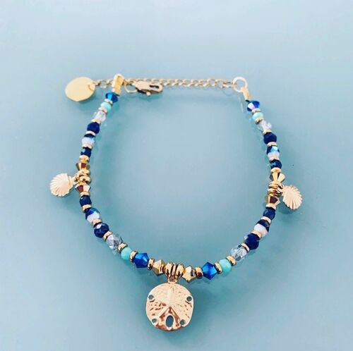 Bracelet coquillage, gourmette pierres naturelles magiques Swarovski  perles Heishi or, bracelet doré, bracelet pierre, bijoux cadeaux (SKU: PR-174)