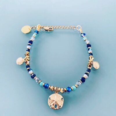 Shell bracelet, curb chain magic natural stones Swarovski gold Heishi beads, golden bracelet, stone bracelet, gift jewelry (SKU: PR-174)