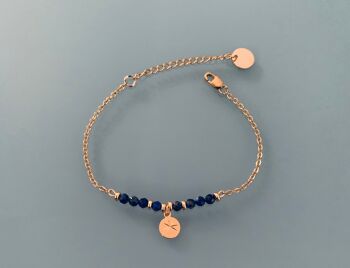 Bracelet Lapis Lazuli et rose des vents, bracelet femme gourmette pierres naturelles magiques et perles Heishi plaqué or 24 k, bracelet doré (SKU: PR-185) 1