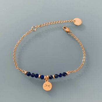 Bracelet Lapis Lazuli et rose des vents, bracelet femme gourmette pierres naturelles magiques et perles Heishi plaqué or 24 k, bracelet doré (SKU: PR-185) 2