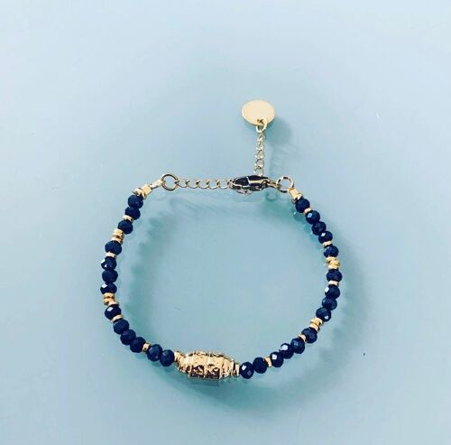 Bracelet Amulette et perles, bracelet femme gourmette talisman magique et perles Heishi plaqué or 24 k, bracelet doré (SKU: PR-189)