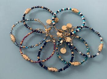 Bracelet Amulette et perles, bracelet femme gourmette talisman magique et perles Heishi plaqué or 24 k, bracelet doré (SKU: PR-189) 4