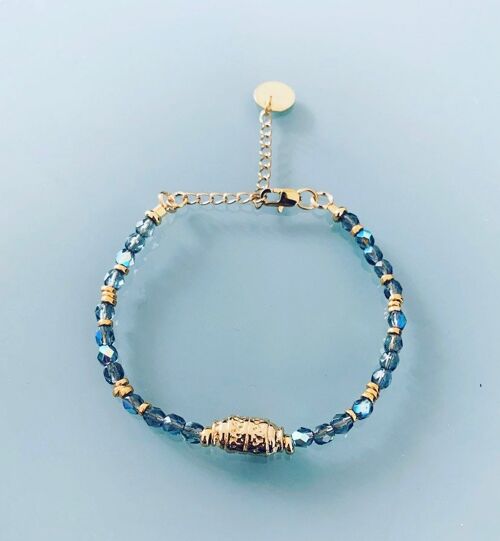 Bracelet Amulette et perles, bracelet femme gourmette talisman magique et perles Heishi plaqué or 24 k, bracelet doré (SKU: PR-191)