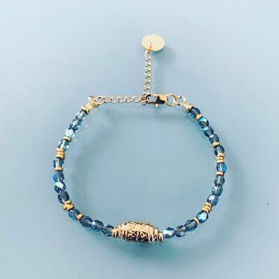 Bracelet Amulette et perles, bracelet femme gourmette talisman magique et perles Heishi plaqué or 24 k, bracelet doré (SKU: PR-191)