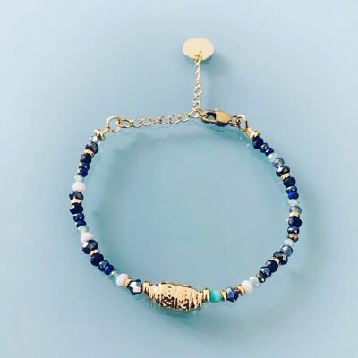 Bracelet Amulette et perles, bracelet femme gourmette talisman magique et perles Heishi plaqué or 24 k, bracelet doré (SKU: PR-192)