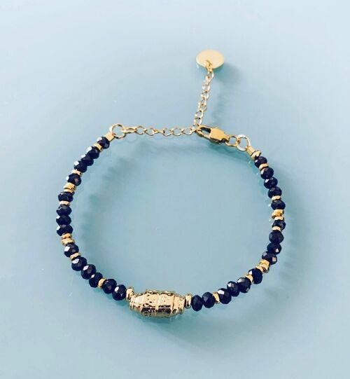 Bracelet Amulette et hématites, bracelet femme gourmette talisman magique et perles Heishi plaqué or 24 k, bracelet doré (SKU: PR-193)